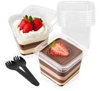 Gobelets à Dessert en avec Couvercles, 50 Pièces Verres à Dessert 360ml, Réutilisable Coupes à Dessert Carrées