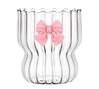 Gobelets froids vintage en verre ondulé - 350 ml - Tasse à café glacé - Convient pour jus, bière, boissons, eau, dessert, boissons - café avec nœud (A)