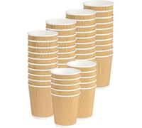 Gobelets jetables Havana Beige ondulés, triple couche, double paroi, gobelets en papier isolés - PE recyclable pour boissons à emporter, café, thé, cappuccino, cocktails, bière,