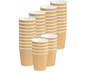 Gobelets jetables Havana Beige ondulés, triple couche, double paroi, gobelets en papier isolés - PE recyclable pour boissons à emporter, café, thé, cappuccino, cocktails, bière,