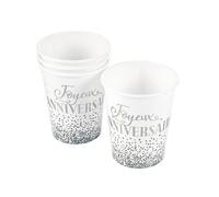 Gobelets Joyeux Anniversaire Blanc Gris Argent x6