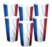 Gobelets Réutilisables Drapeau France, Plastique, 33cl, Lot de 6, pour Anniversaire, Coupe du Monde Football, Sport Français, Ø 7.3 x 11.6 cm
