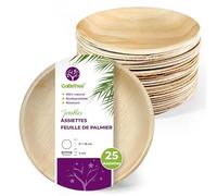 GoBeTree 25 Assiettes à Dessert Jetables en Feuille de Palmier Rondes 18 cm | Vaisselle Rigide Similaire au Bambou pour Goûter, Apéritif et Fête, Assiette Plate avec Bord de 2 cm pour Gâteau, Micro-Ondes