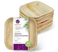GoBeTree 25 Assiettes Feuille de Palmier Jetables Carrées 15x15 cm Dessert. Vaisselle Jetable Élégante pour Dessert, Apéritif et Catering Carré Similaire au Bambou avec Haute Rigidité