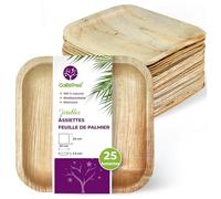 GoBeTree 25 Assiettes Feuille de Palmier Jetables Carrées 20x20 cm Table. Vaisselle Jetable Élégante pour Table et Catering Carré Plate Similaire au Bambou avec Haute Rigidité