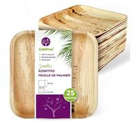 GoBeTree 25 Assiettes Feuille de Palmier Jetables Carrées 25x25 cm Plat. Vaisselle Jetable Élégante pour Plat Principal, Ceviche et Buffet Plate Similaire au Bambou avec Haute Rigidité