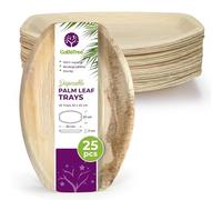 GoBeTree 25 Plateaux Jetables 32x23 cm, Grand Plateau Palmier de Service | Plateaux jetables ovales pour rôtis, salades et fromages en fête et traiteur, au veinage naturel similaire au bambou