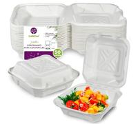 GoBeTree 50 Boites Alimentaires Canne à Sucre 20 cm avec Couvercle, Repas | Grandes boîtes à emporter jetables pour burger avec frites et menus, résistantes à la graisse, micro-ondes et réfrigérateur