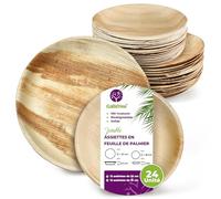 GoBeTree Assiettes Jetables en Feuille de Palmier, 24 Assiettes Rondes | Vaisselle Rigide Similaire au Bambou pour Barbecue, Mariage et Fête, 12 Assiettes de 25 cm et 12 de 18 cm, Micro-Ondes
