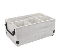 GoCraft Panier à couverts à 4 compartiments, porte-couverts, organisateur de condiments avec porte-serviettes pour cuisine, salle à manger, pique-niques, panier en bois de manguier délavé blanc avec