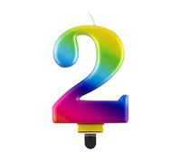GoDan Bougie d'anniversaire en forme de chiffre 2, 8 cm, couleur arc-en-ciel