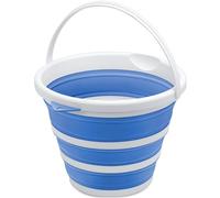 Goderewlid Seau pliable de 10 L, sans BPA, peu encombrant, portable et pliable pour une utilisation polyvalente, maison, extérieur, lavage de voiture, camping, pêche, bleu, lot de 1