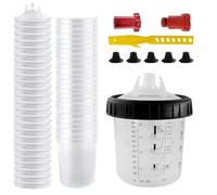 Godet de Peinture pour Pistolet Pulvérisateur, 650ML Gobelet de mélange de Peinture avec 20 gobelets et couvercles, 1 gobelet Dur avec Anneau de retenue, 2 Adaptateur pour Pistolets à Peinture (20PCS)