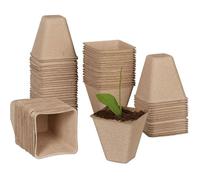 Godets semis biodégradables, lot Pratique de 120, carré, HLP 8 x 8 x4 cm, Pots de Jardinage en Papier, Nature