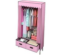 GODFSAHG Armoire Portable Étagères de Garde-Robe en Toile Portables, Armoire en Tissu avec Rail de Suspension et 2 Tiroirs, Organisateur de Rangement pour Placard à Vêtements Pliable, Rose-