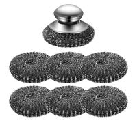 Godneei Lot de 7 Paille de Fer, 10 x 10cm, Éponges Métalliques avec Poignée | Éponge Vaisselle en Acier Inoxydable, Laine Métal Durable et Confortable, Protégez vos mains