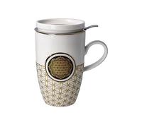 Goebel 23-101-76-1 Tasse à thé avec infuseur fleur de vie blanche en porcelaine fine - Couleur : multicolore - Dimensions : 11,5 x 8 x 14 cm