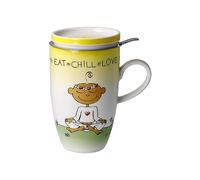 Goebel Eat Chill Love 54-102-83-1 Tasse à thé avec passoire en porcelaine fine Multicolore 11,5 x 8 x 14 cm