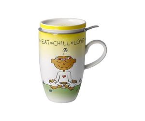 Goebel Eat Chill Love 54-102-83-1 Tasse à thé avec passoire en porcelaine fine Multicolore 11,5 x 8 x 14 cm
