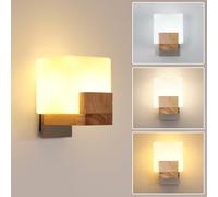Goeco Applique Murale Interieur en Bois, G9 Moderne Lampe Murale avec Abat-jour en Verre, Minimaliste Carrée Luminaire Mural 3000K/4500K/6500K pour Chambre Salon Couloir Escalier (Ampoule Incluse)