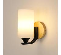 Goeco Applique Murale Intérieure Bois, Douille E27, Abat-jour en Verre | Lampe Murale Vintage Luminaire Mural pour Chambre, Couloir, Salon, Escalier