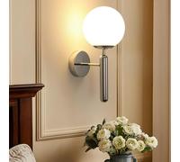 Goeco Applique Murale Intérieure, E27 Lampe Murale Chromé avec Abat-jour en Boule de Verre Diamètre 15 cm, Max.60W, Éclairage Ambiance Vintage pour Chambre Salon Cuisine Couloir, Pas d'ampoules