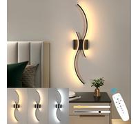 Goeco Applique Murale LED Dimmable, 32W 80CM Longue Lampe Murale Intérieure avec Télécommande, 3000K-6500K 2 Tubes Lumineux Ondulés Luminaire Applique LED pour Chambre Salon, Noir