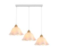 Goeco Lustre Plafonnier Blanc, E27 Suspension Luminaire Bois et Metal, 3 Lumières Plafonnier Fleur Moderne pour Salle à Manger, Chambre à Coucher, Café, Balcon