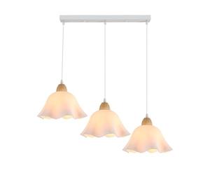 Goeco Lustre Plafonnier Blanc, E27 Suspension Luminaire Bois et Metal, 3 Lumières Plafonnier Fleur Moderne pour Salle à Manger, Chambre à Coucher, Café, Balcon