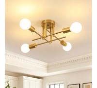 Goeco Lustre Plafonnier Industriel à 4 Bras, Douille E27 43CM, Doré