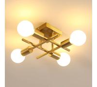 Goeco Lustre Plafonnier Industriel, Douille E27, 4 Lumières, Doré