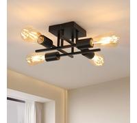 Goeco Lustre Plafonnier Vintage, Douille E27, 4 Lumières, Noir