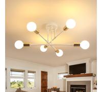 Goeco Lustre Sputnik Moderne, 6 Lumières Douille E27, 60CM, Blanc & Or