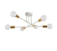 Goeco Lustre Sputnik Moderne, 6 Lumières E27 Plafonnier Industriel Vintage, Rétro Lampe Suspension de Plafond en Métal pour Chambre, Salon, Cuisine, Blanc & Or Diamètre 60 cm (Sans Ampoule)