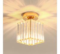 Goeco Plafonnier Cristal Moderne, Douille E27 Ø13CM, Base Dorée | Luminaire Plafond Abat-jour Carré en Verre, Max 60W, Lampe Plafond pour Salon, Chambre, Salle à Manger, Couloir(Sans Ampoule)