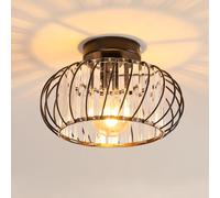 Goeco Plafonnier Cristal Moderne, E27 Mini Lustre en Cristal Métal Noir, Plafonnier Semi Encastré pour Cuisine Salle à Manger Couloir Porche Salon