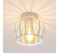Goeco Plafonnier Industriel E27 Lustre, Vintage Luminaire Plafonnier Abat-jour en Cage Métal Douille E27, Lampe de Plafond Retro Pour Couloir Grenier Balcon, Blanc, Ampoules non Incluses