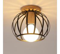 Goeco Plafonnier Industriel Vintage Métal Cage, Douille E27, 20CM Bois