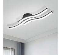 Goeco Plafonnier LED 18W, Lustre de Plafond Moderne avec 3 Barres Design Ondulé Lumineuses LED 6500K Lumière Blanc Froid, Luminaire Plafonnier Noir Intérieur pour Chambre à Coucher Salon Cuisine, Noir