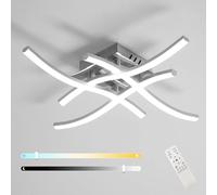 Goeco Plafonnier LED avec Télécommande, 28W Lampe de Plafond Dimmable Moderne avec 4 Barres Lumineuses 3000 k - 6500 k pour Couloir Chambre Cuisine Salon, Argent 45 * 45 * 8 CM