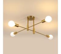 Goeco Plafonnier Lustre Industriel, 4 Lumières Douille E27, 71CM, Doré