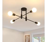 Goeco Plafonnier Lustre Industriel, 4 Lumières Douille E27, 71CM, Noir