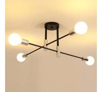 Goeco Plafonnier Lustre Industriel, 4 Lumières E27, 71CM, Noir+Chromé