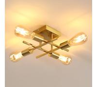 Goeco Plafonnier Lustre Industriel, E27 Plafonnier Or Moderne 6 Lumières, Lampe de Plafond Vintage en Metal pour Salon, Chambre, Cuisine, Bar, Café (Sans Ampoules)