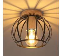 Goeco Plafonnier Vintage, Douille E27 Lampe de Plafond Retro, Géométrique Abat-Jour Plafond en Métal Cage Pour Couloir, Grenier, Balcon, Ø 20 cm, Noir