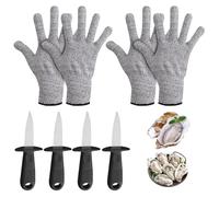 GOEDCH 4 Pièces Couteau à Huîtres: 4 Pièces Gants (M) Ouvre-Huîtres, Couteau a Huitre en Acier Inoxydable, Ouvre-huîtres avec Protège-Main, Couteaux à HuîTres Set pour Palourdes, Mollusques