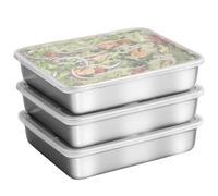 GOEDCH - Ensemble de panage en acier inoxydable, 3 pièces : 25 x 20 x 5 cm, avec couvercle, récipient gastronomique GN, métal, rectangulaire, idéal pour panure, récipient alimentaire inoxydable