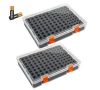 GOEDCH Lot de 2 boîtes à piles : transparent organisateur de piles peut contenir 64 piles AA et 36 piles AAA avec doublure en éponge, 25 x 19 x 5,8 cm, rangement de batterie en plastique (piles non