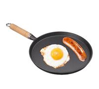 GOEDCH Poêle à crêpes de 26 cm de diamètre : poêle en fonte avec revêtement en fonte avec manche en bois, répartition uniforme de la chaleur, poêle à frire anti-adhésive pour barbecue à gaz, camping