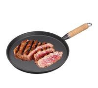 GOEDCH Poêle en fonte : Ø 26 cm Poêle à frire en fonte sans revêtement avec poignée en bois Poêle à frire antiadhésive Poêle à steak Poêle en fonte pour tous les types de feux dont induction